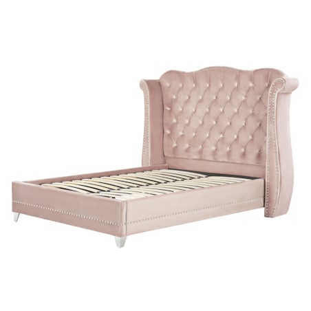 Łóżko welurowe 160 x 200 cm pastelowy róż AYETTE