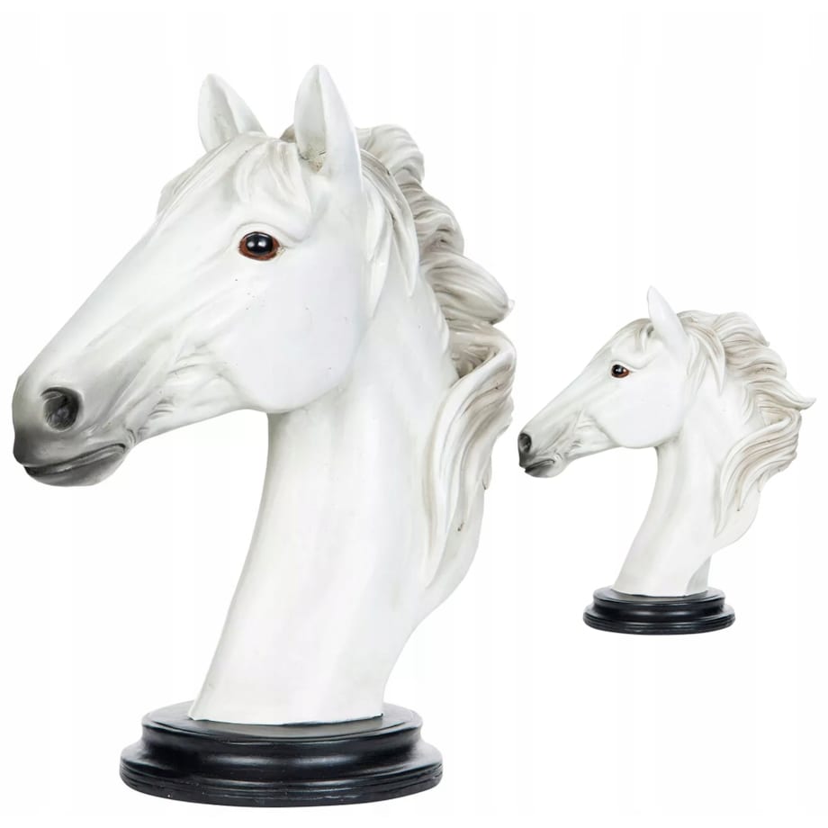 FIGURKA KOŃ GŁOWA KONIA BIAŁA popiersie statua dekoracja do salonu 28cm