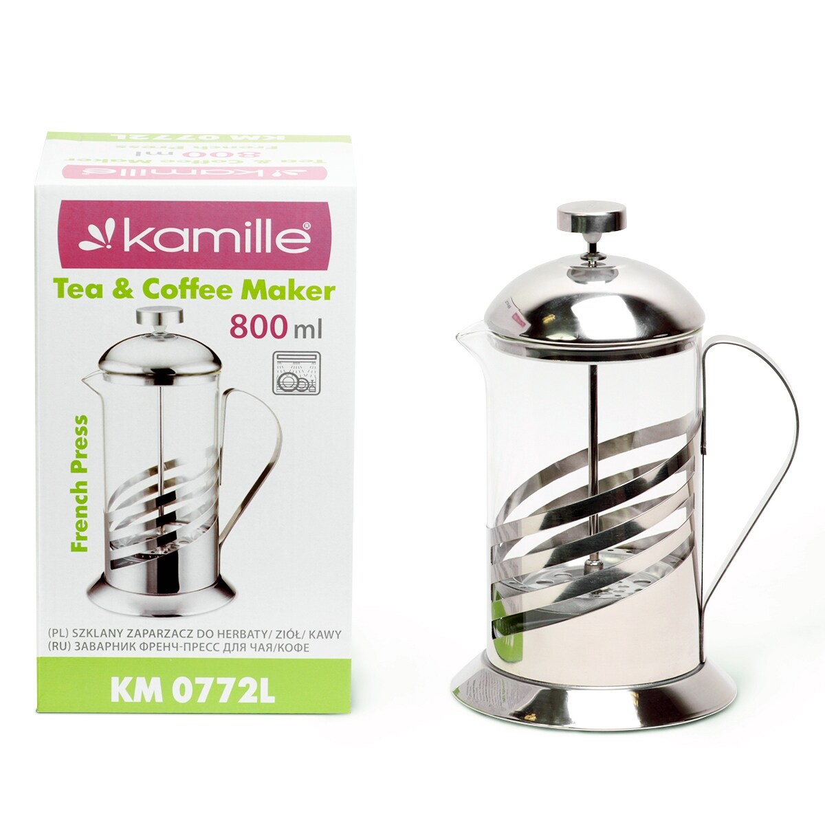 Zaparzacz szklany do herbaty kawy 800ml tłokowy french press KAMILLE
