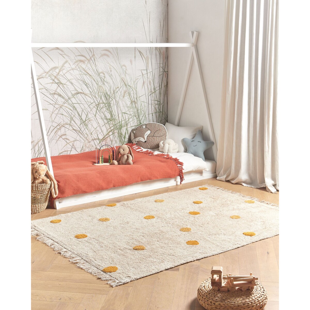 Dywan dziecięcy bawełniany 140 x 200 cm beżowy z żółtym DARDERE