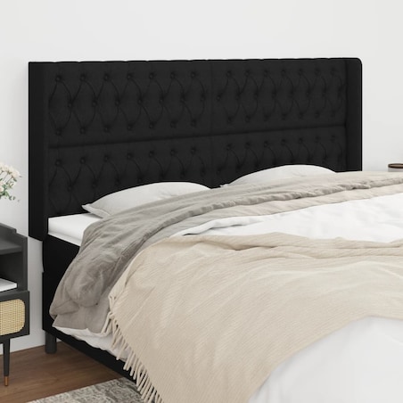 vidaXL Zagłówek uszak, czarny, 183x16x118/128 cm, tkanina