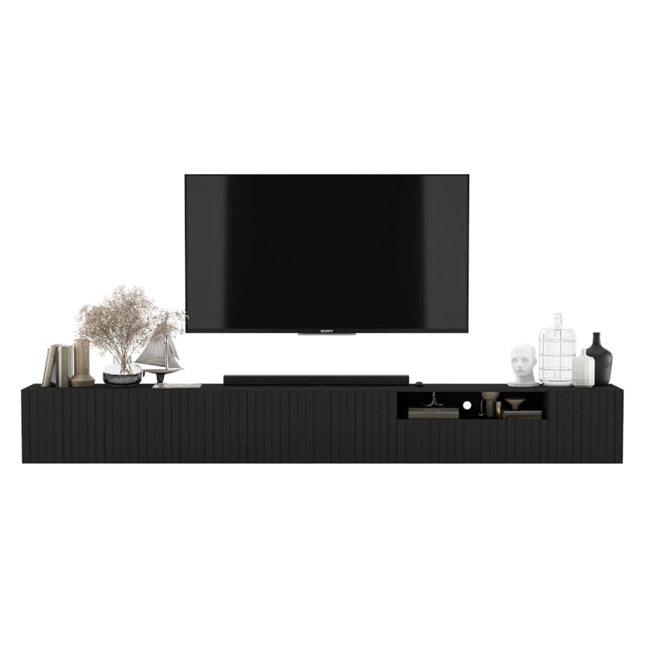 Wisząca Szafka RTV Glamour Komoda RTV Czarny Mat Ryflowane fronty 300 cm