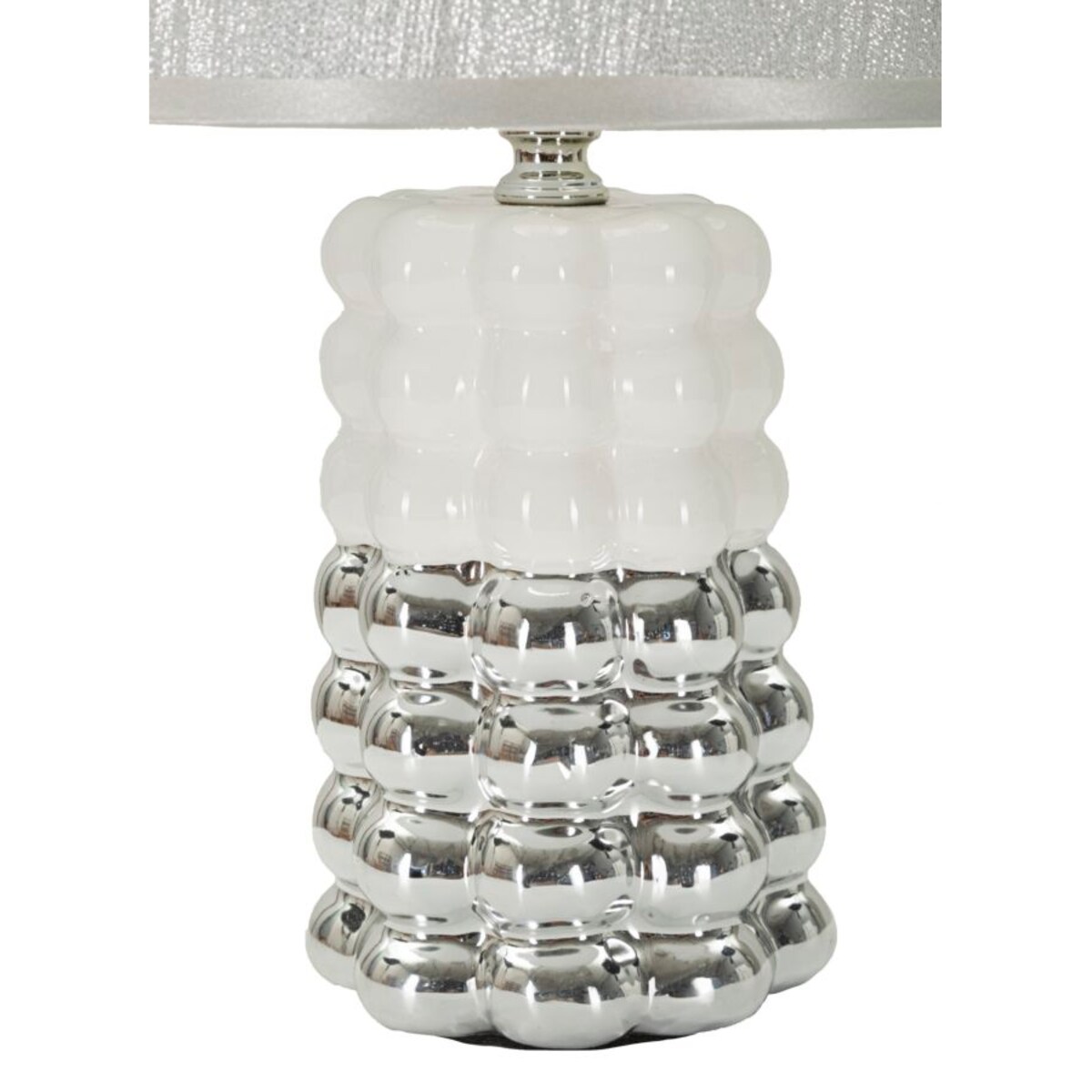 Lampa stołowa Lace, kolor biały i srebrny, ceramika, żelazo i tkanina, 23 x 23 x 33 cm, 1 x E14, do salonu i sypialni, Mauro Ferretti