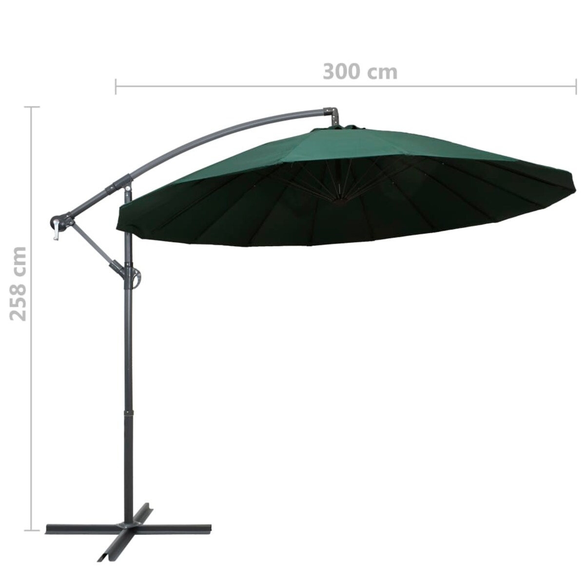 vidaXL Parasol ogrodowy, wiszący, zielony, 3 m, słupek aluminiowy