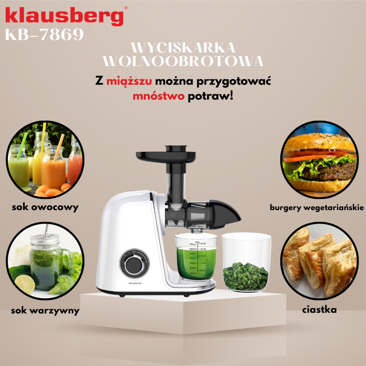 Sokowirówka wolnoobrotowa 150W do owoców i warzyw COLD PRESS KLAUSBERG KB-7869
