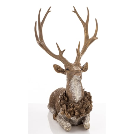 Dekoracja - figurka leżącego jelenia 50x39x27 cm SHIKA-2 brązowy z wieńcem
