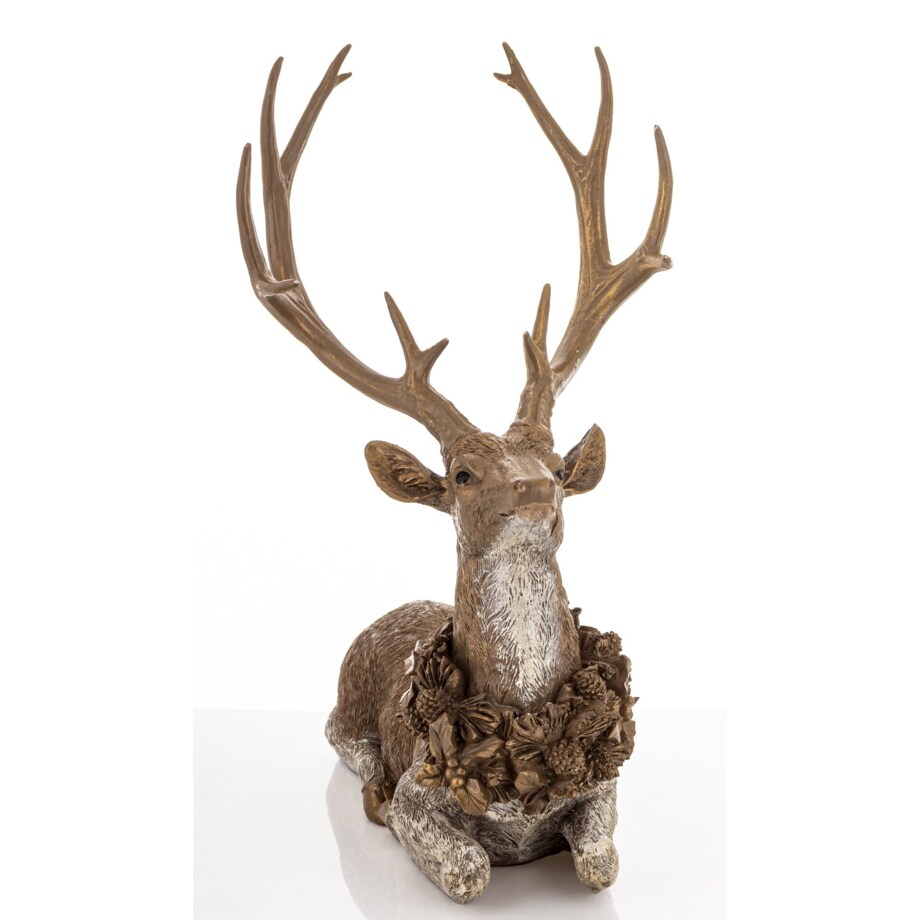 Dekoracja - figurka leżącego jelenia 50x39x27 cm SHIKA-2 brązowy z wieńcem