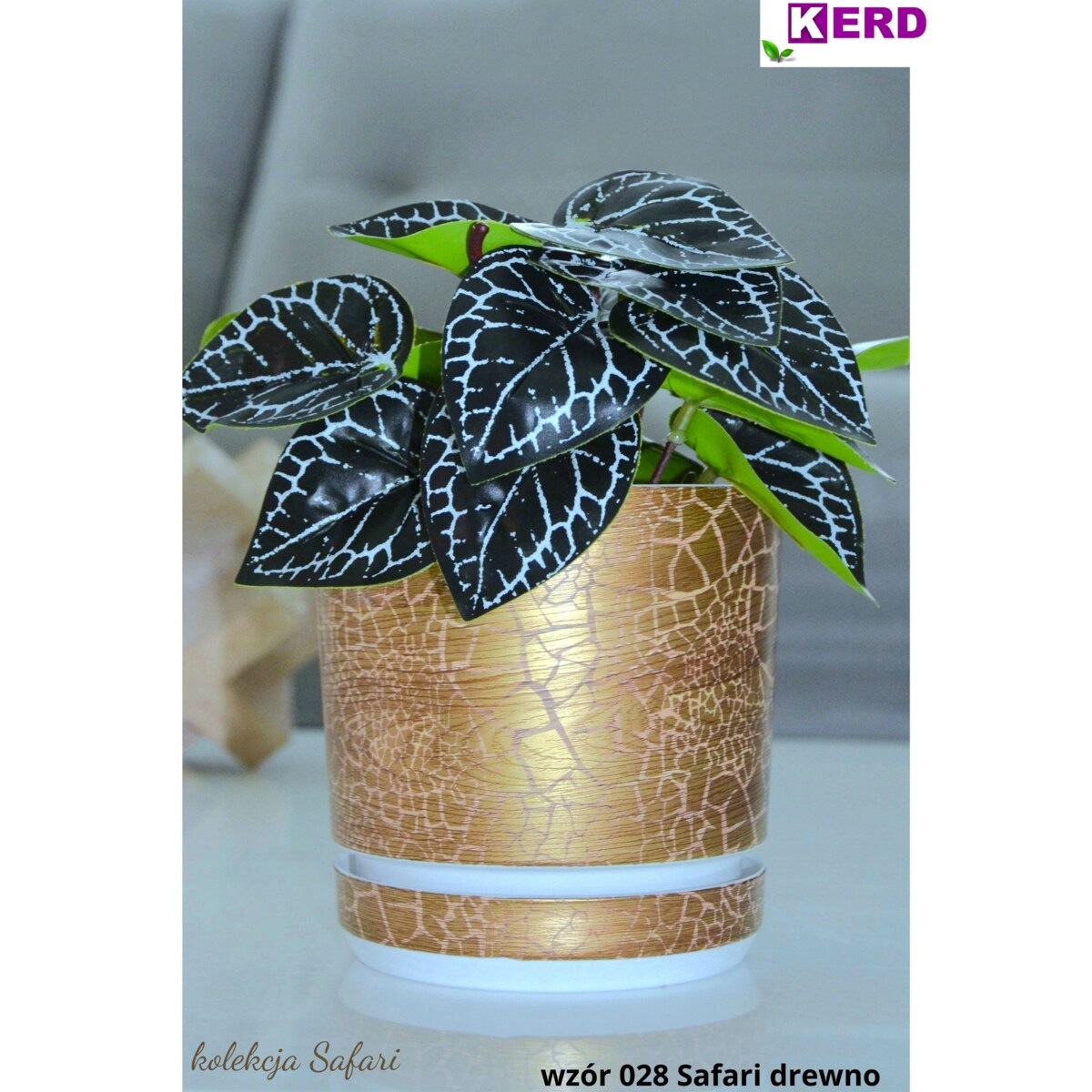26 cm wzór SAFARI DREWNO Doniczka z podstawką efekt naturalny drewna złotej deski drewnopodobna