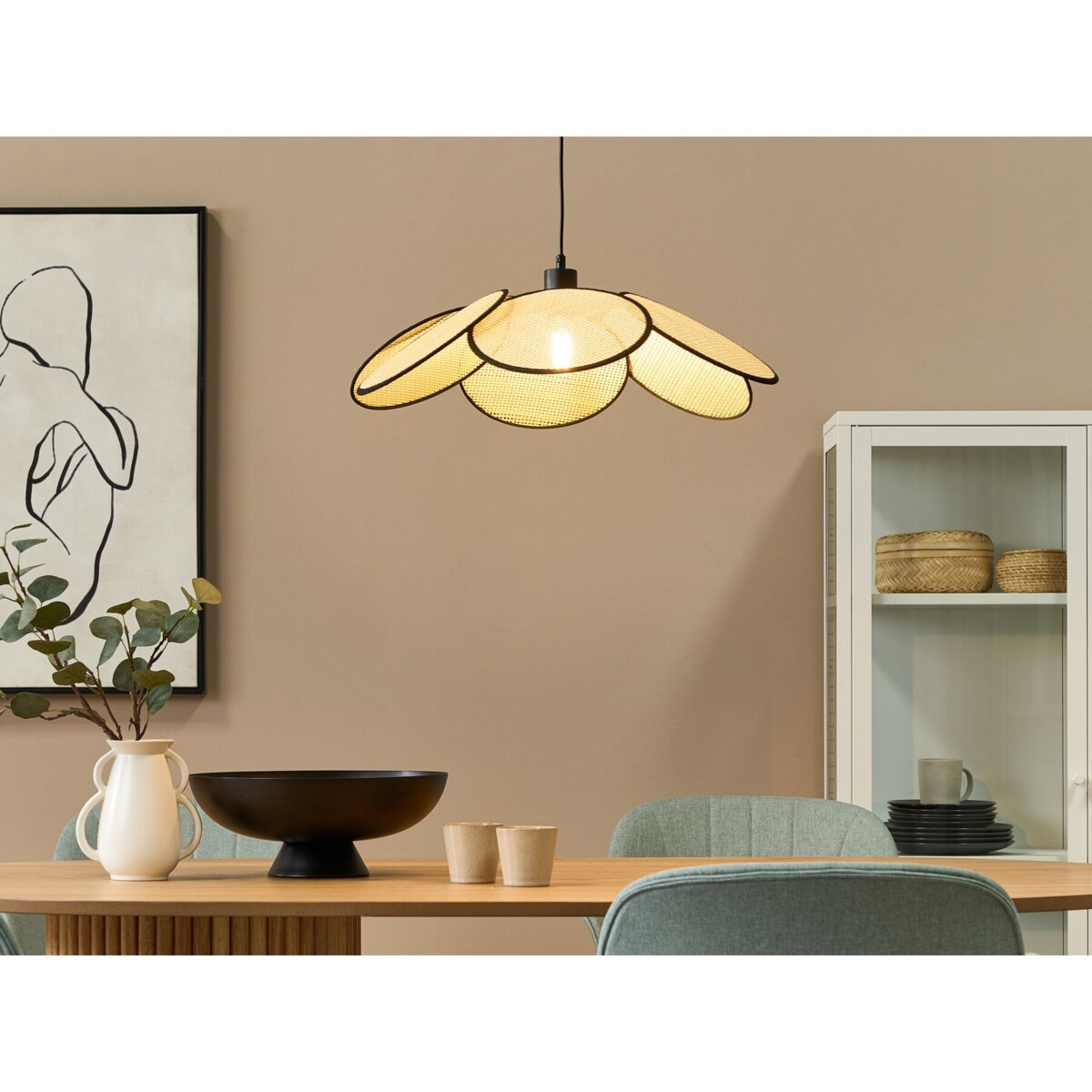 Lampa wisząca rattanowa naturalna z czarnym MEROO