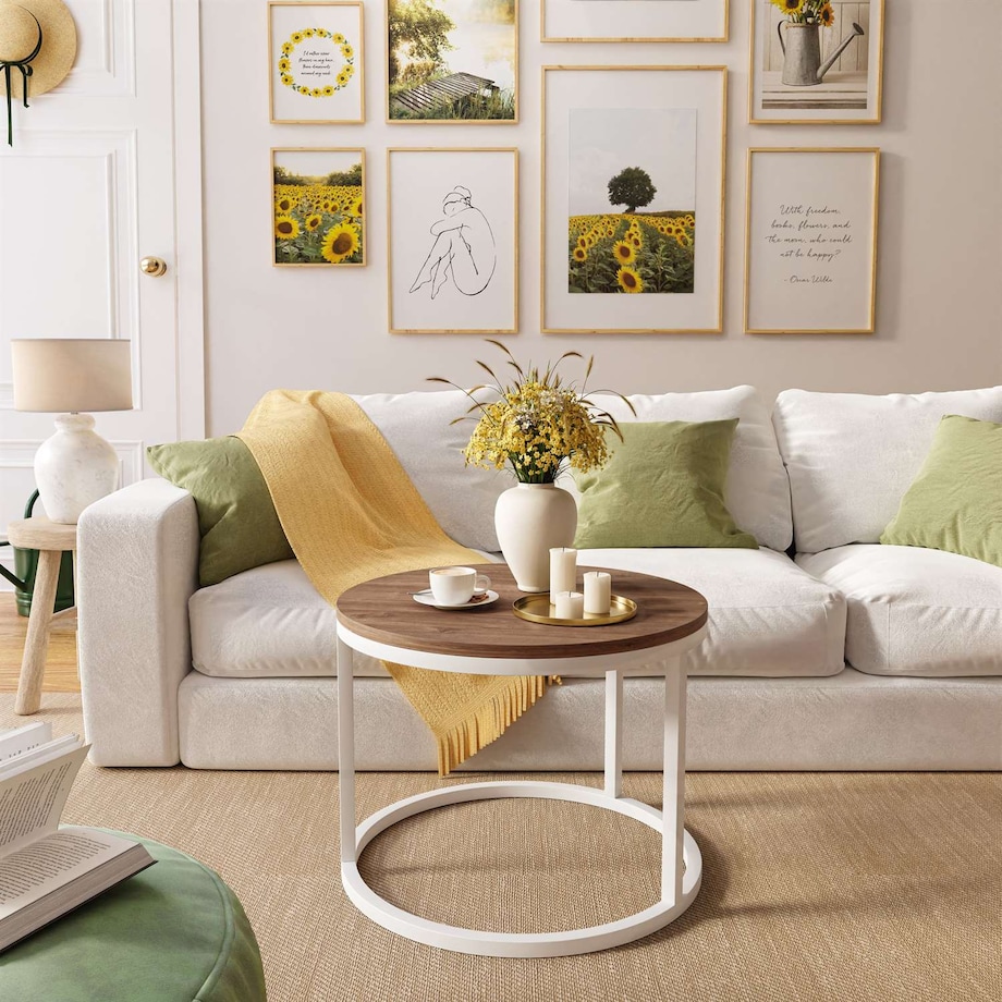 Okrągły stolik kawowy CIRI biały dąb stirling