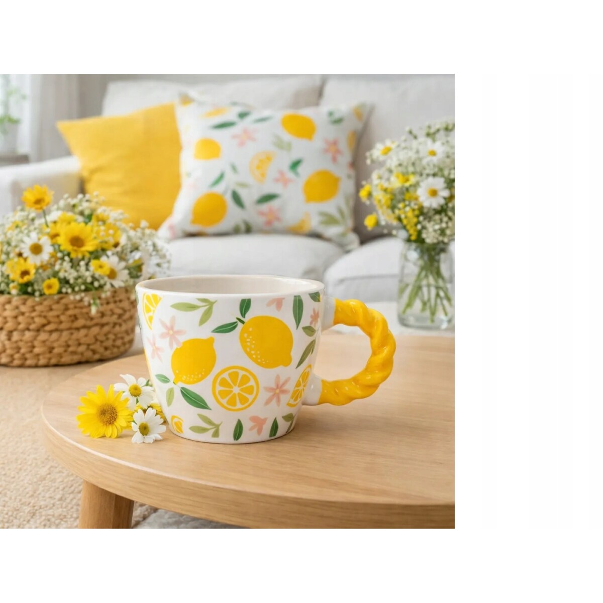 Filiżanki Porcelanowe 300 ml 2szt w Cytryny Kubki Retro na kawę herbatę