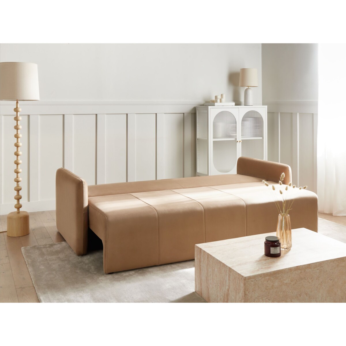 Sofa rozkładana dla 3 osób EGGE Welur Jasnobrązowy