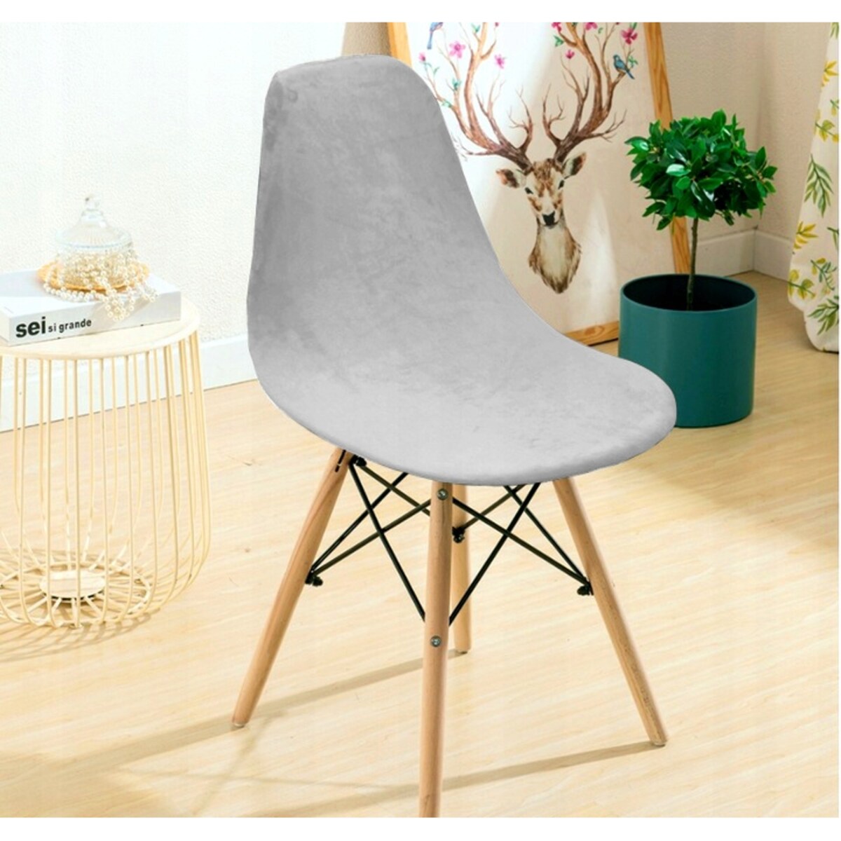 POKROWIEC NA KRZESŁO SKANDYNAWSKIE JASNY SZARY WELUR ELASTYCZNY [21EI]