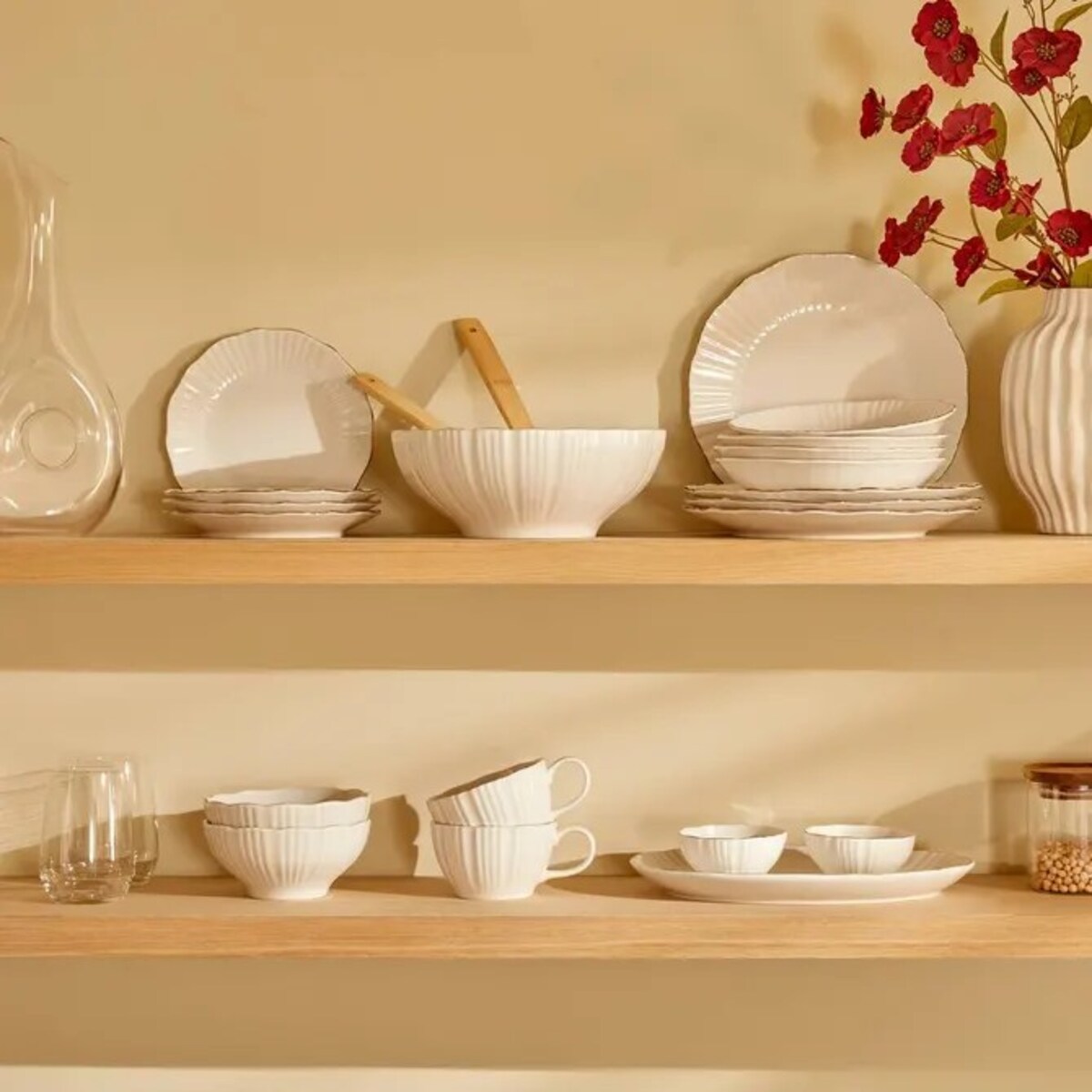 Komplet 6 porcelanowych talerzy deserowych, białe ze złotem, Daphné, 20 cm