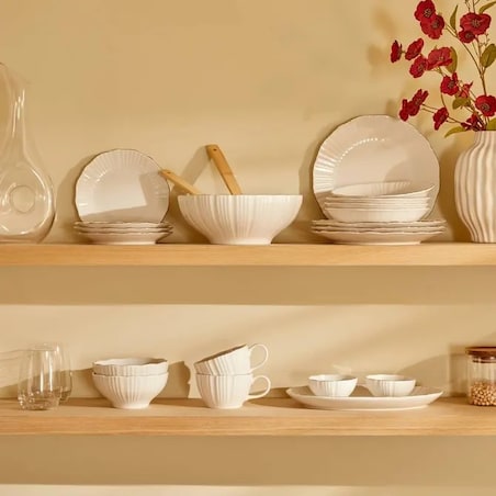 Komplet 6 porcelanowych talerzy deserowych, białe ze złotem, Daphné, 20 cm