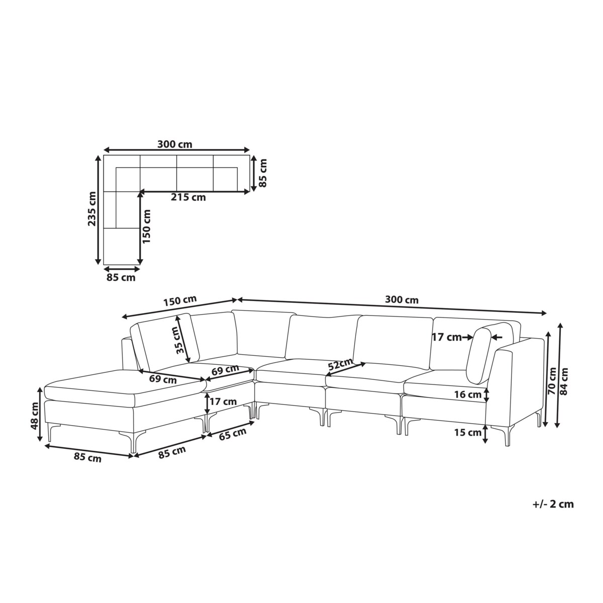 Narożnik modułowy 5-osobowy z otomaną welurowy prawostronny niebieski EVJA
