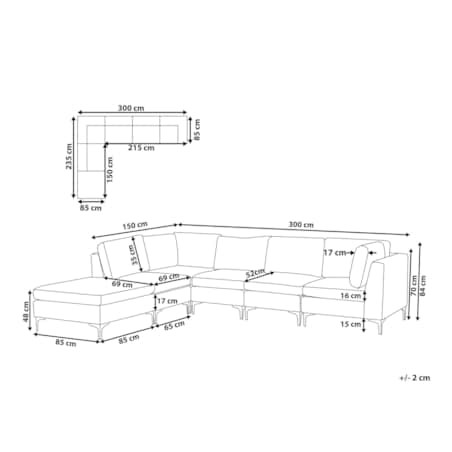 Narożnik modułowy 5-osobowy z otomaną welurowy prawostronny niebieski EVJA