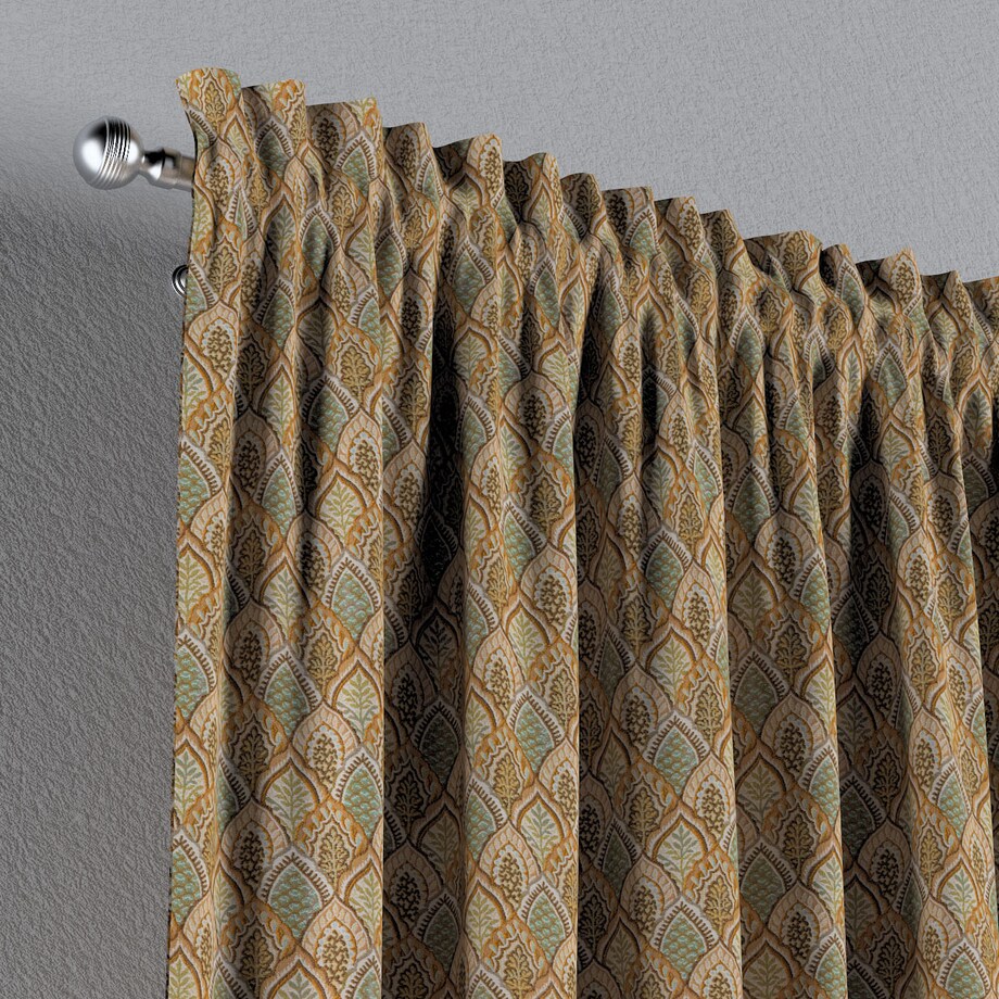 Zasłona na kanale z grzywką 1 szt. 130x260 beżowo-zielony motyw roślinny