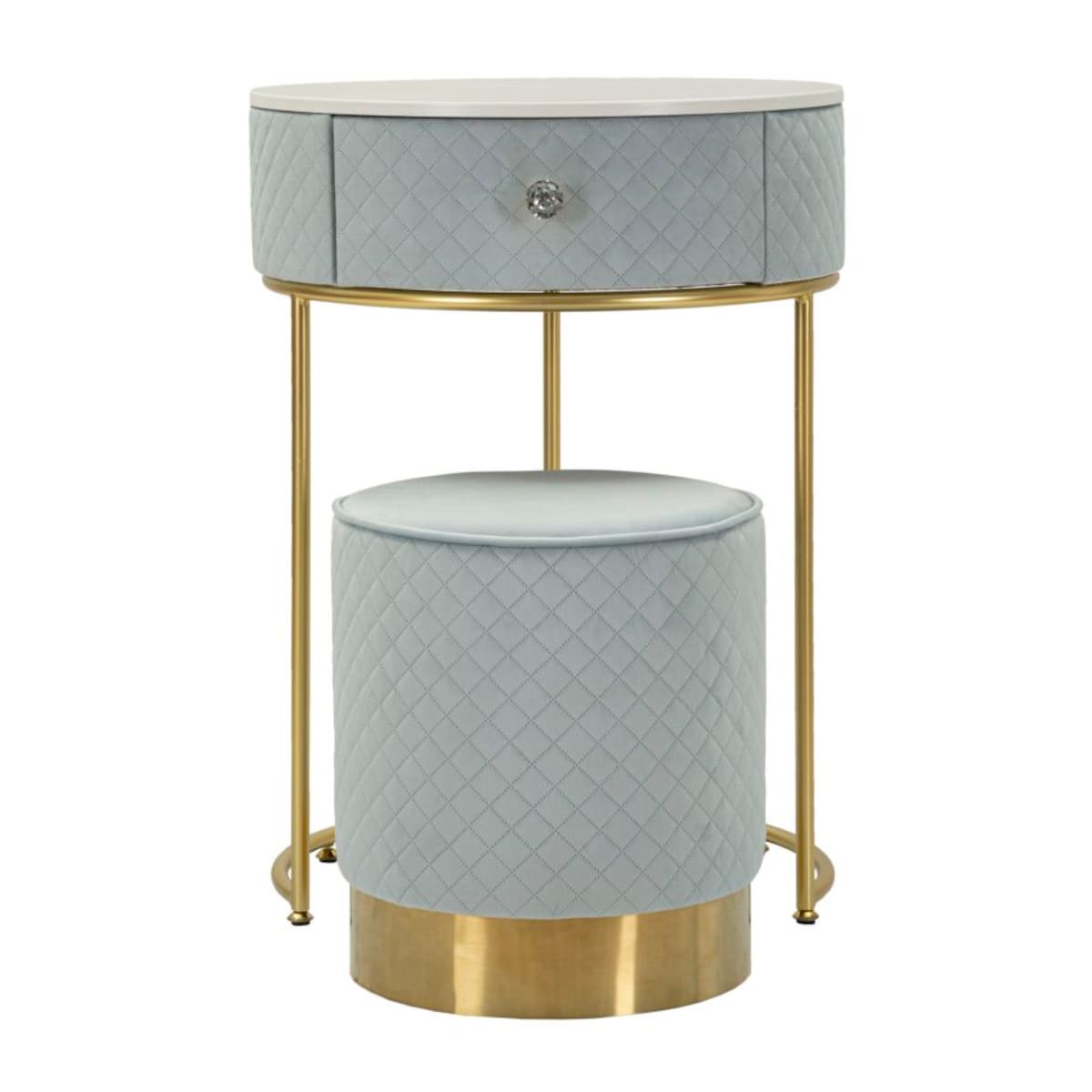 Toaletka z taboretem Nightstand Dressing Vellit, zestaw 2 szt., zestaw do makijażu, styl glamour, Mauro Ferretti
