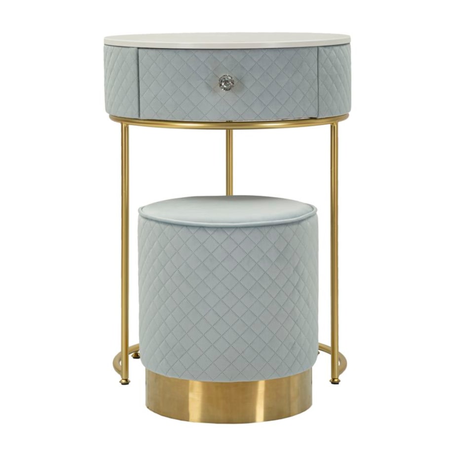 Toaletka z taboretem Nightstand Dressing Vellit, zestaw 2 szt., zestaw do makijażu, styl glamour, Mauro Ferretti