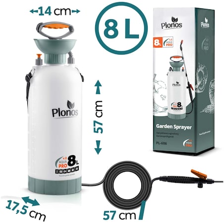 Opryskiwacz ciśnieniowy ręczny Plonos PL-606 duży 8l ogrodowy regulowana lanca dysza