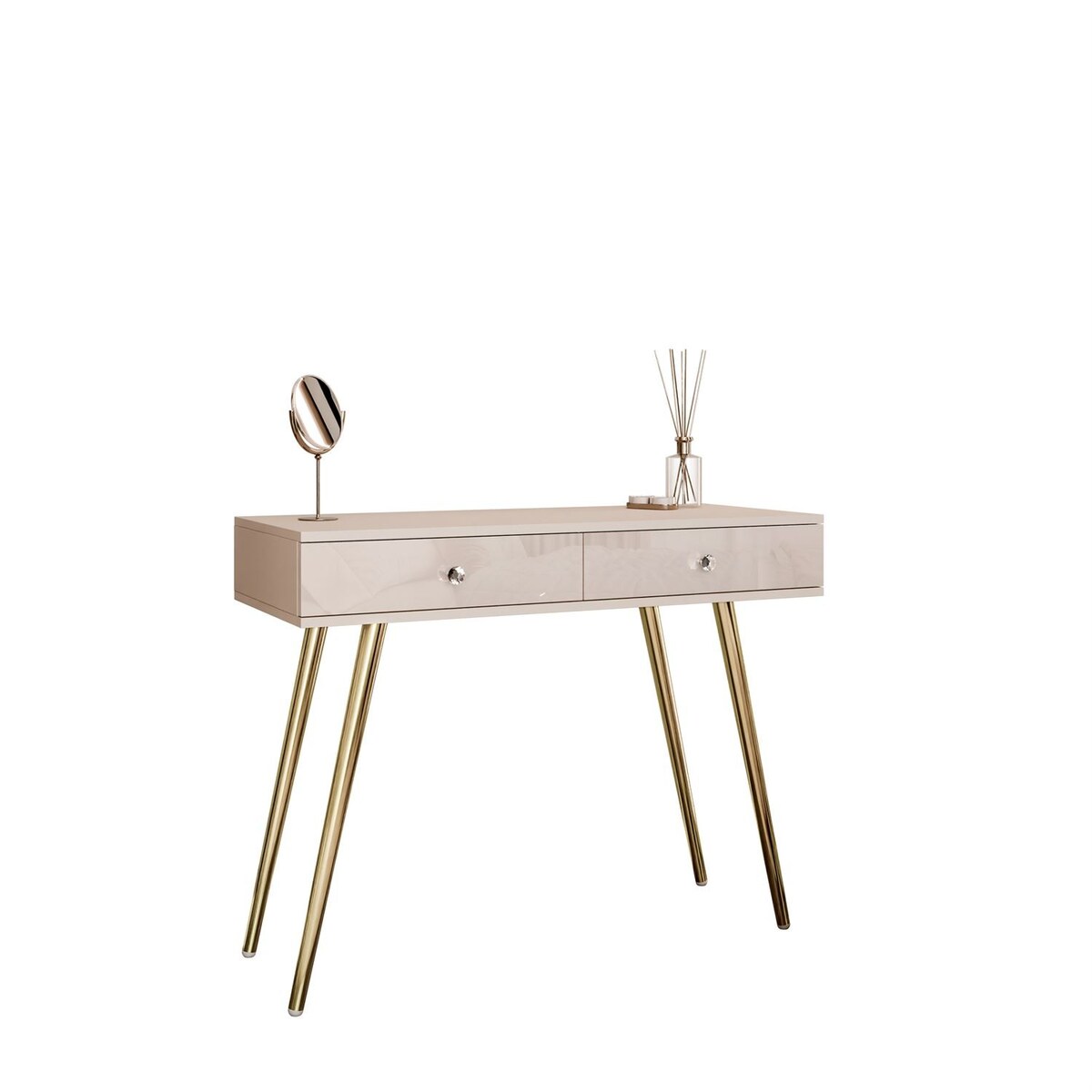 Konsola SIENNA KASZMIR na skośnych, złotych nóżkach, uchwyt biały kryształ
