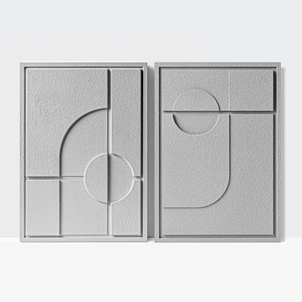 Zestaw 2 Obrazy 3D 50x70cm Geometric – Dekoracje ścienne z Tynku Naturalnego, Milky Grey, Minimalistyczne Reliefy