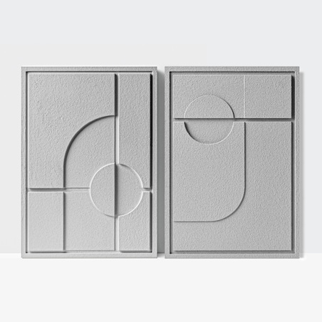 Zestaw 2 Obrazy 3D 50x70cm Geometric – Dekoracje ścienne z Tynku Naturalnego, Milky Grey, Minimalistyczne Reliefy