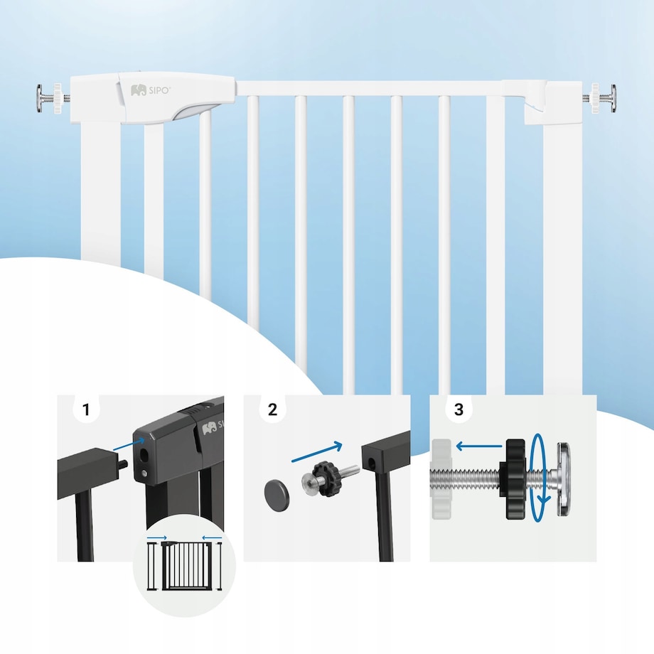 bramka na schody zabezpieczająca, barierka ochronna, sipo, 75-103 cm, biała