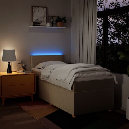 vidaXL Łóżko kontynentalne z materacem, kremowe, tkanina, 90x200 cm