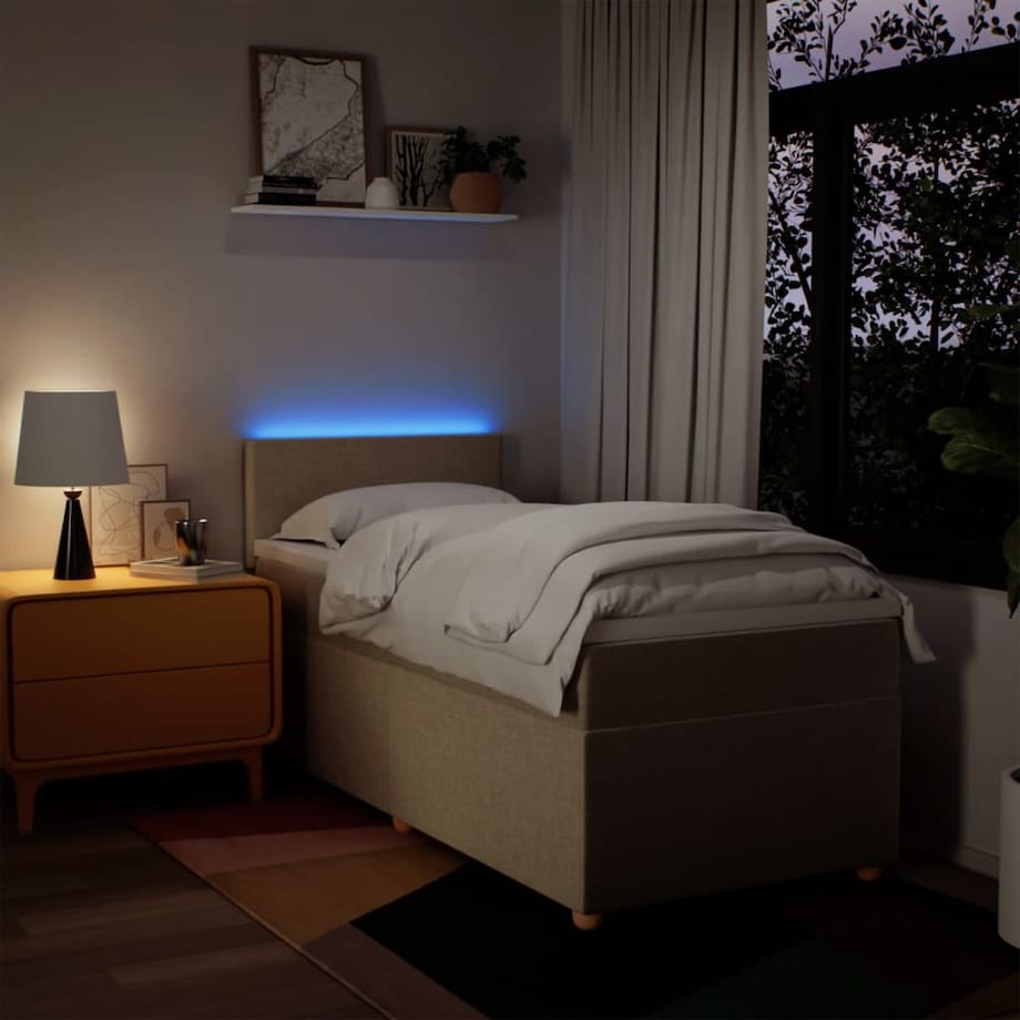 vidaXL Łóżko kontynentalne z materacem, kremowe, tkanina, 90x200 cm