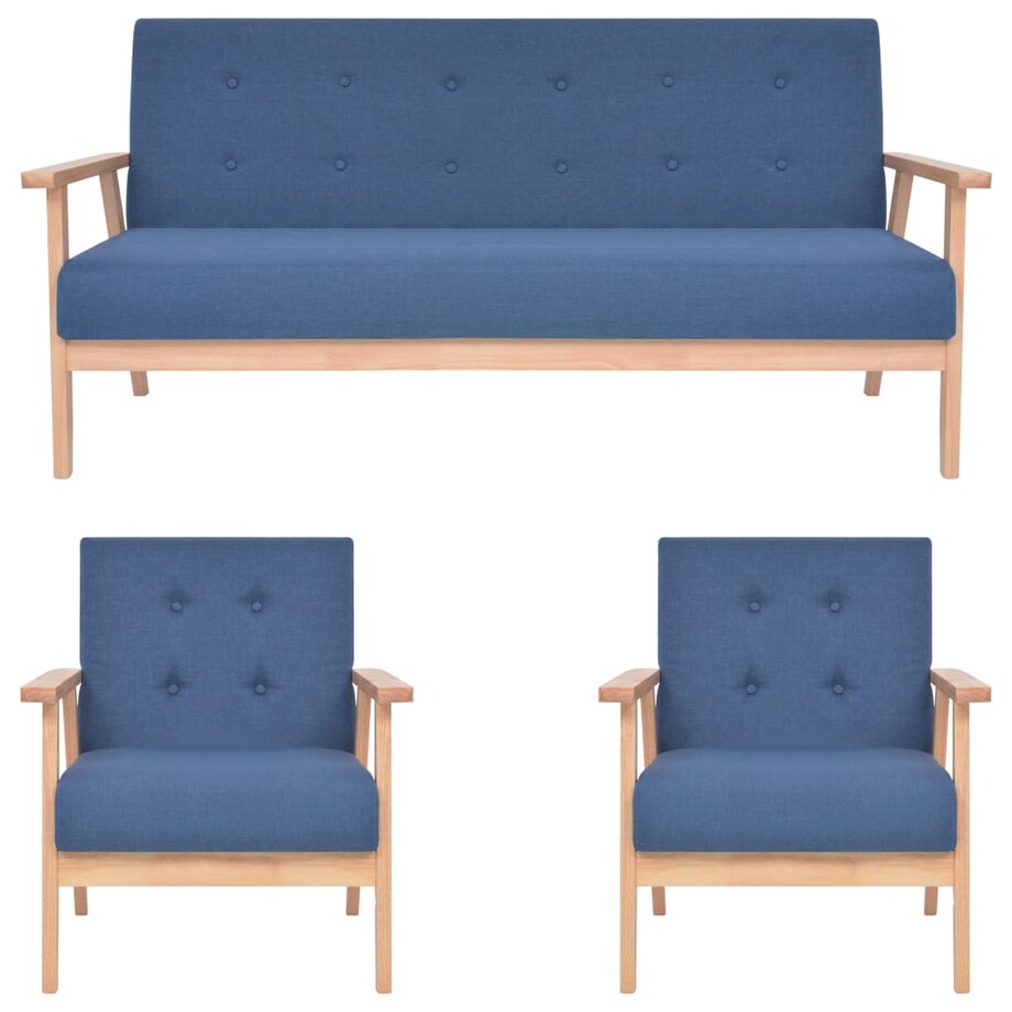 vidaXL 3-częściowy zestaw wypoczynkowy, tkanina, niebieski