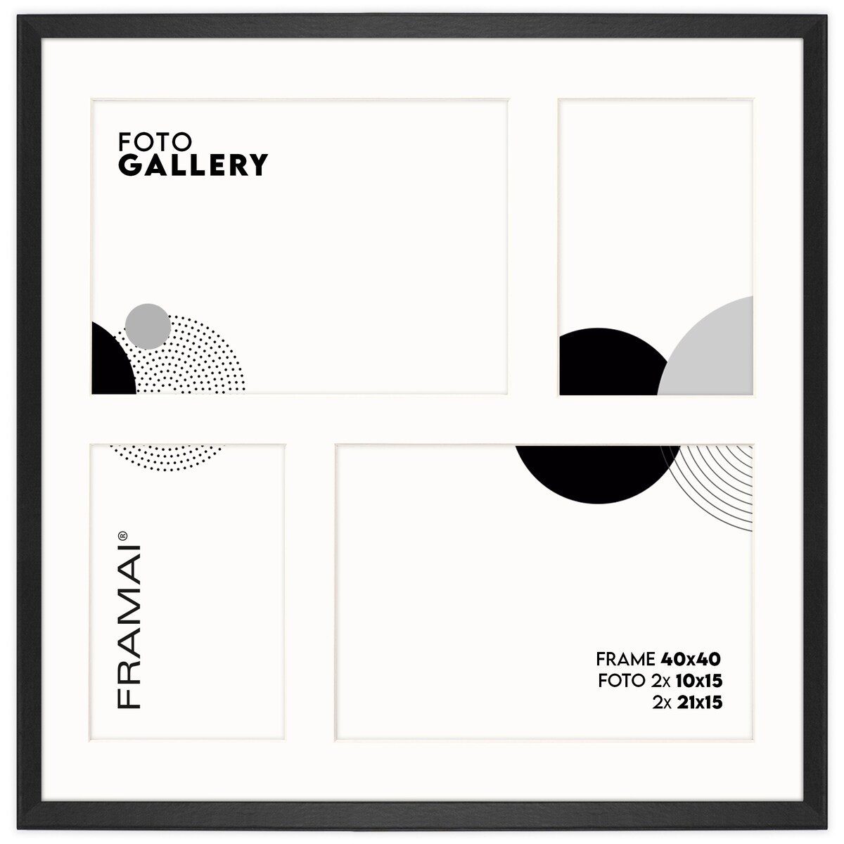 Ramka na 4 zdjęcia 2x 10x15 cm 2x 15x21 cm czarna foto galeria 40x40 cm FRAMAI