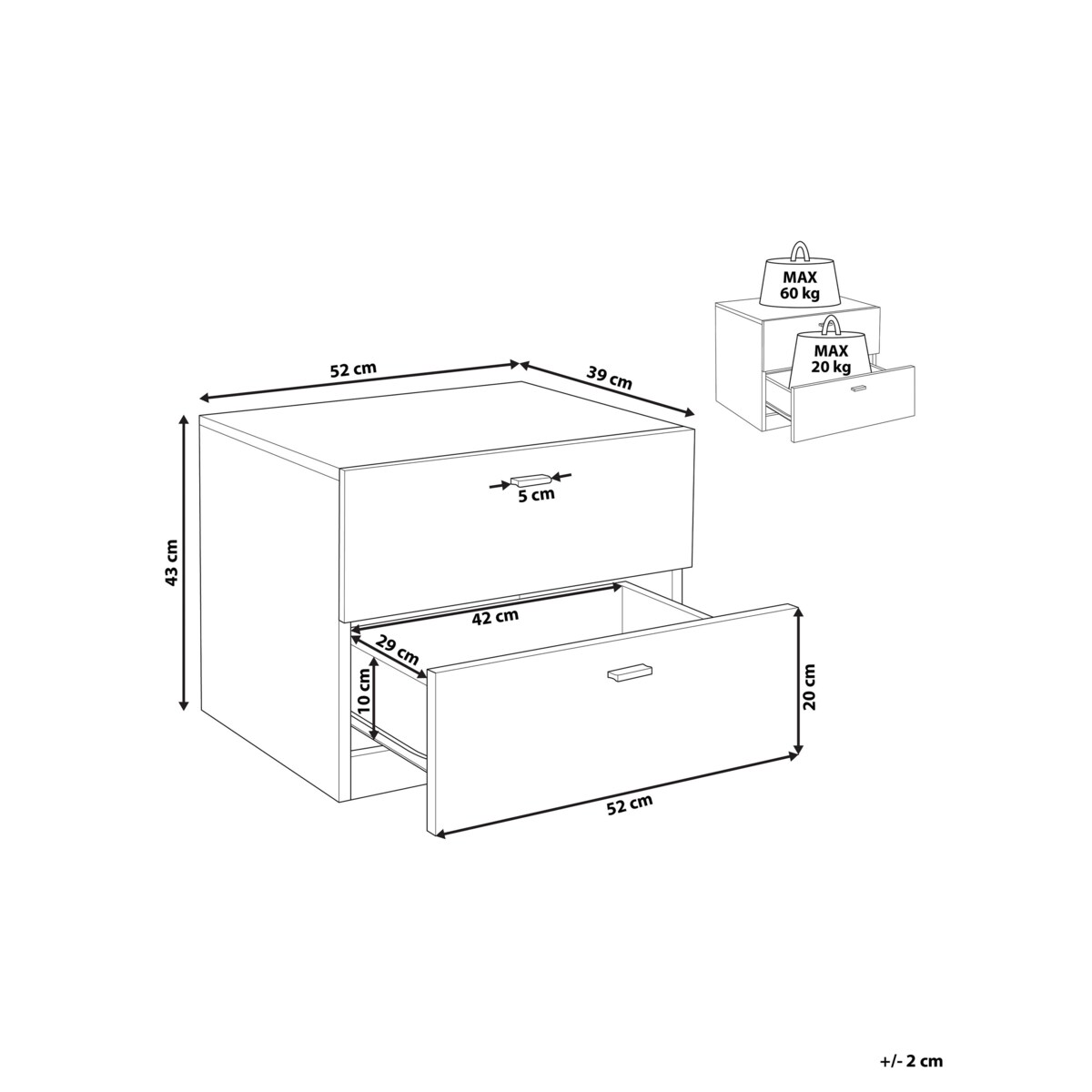 Szafka nocna 2 szuflady Biały EDISON