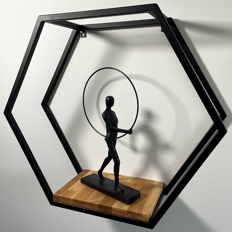 Półka loft hexagon dębowa 60cm 3d