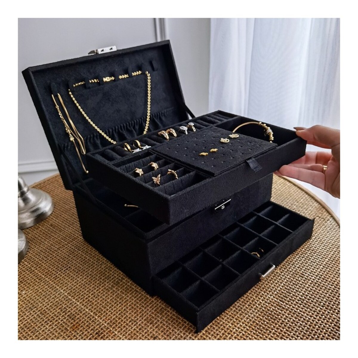 Szkatułka na biżuterię kuferek etui organizer czerń PD119CZ