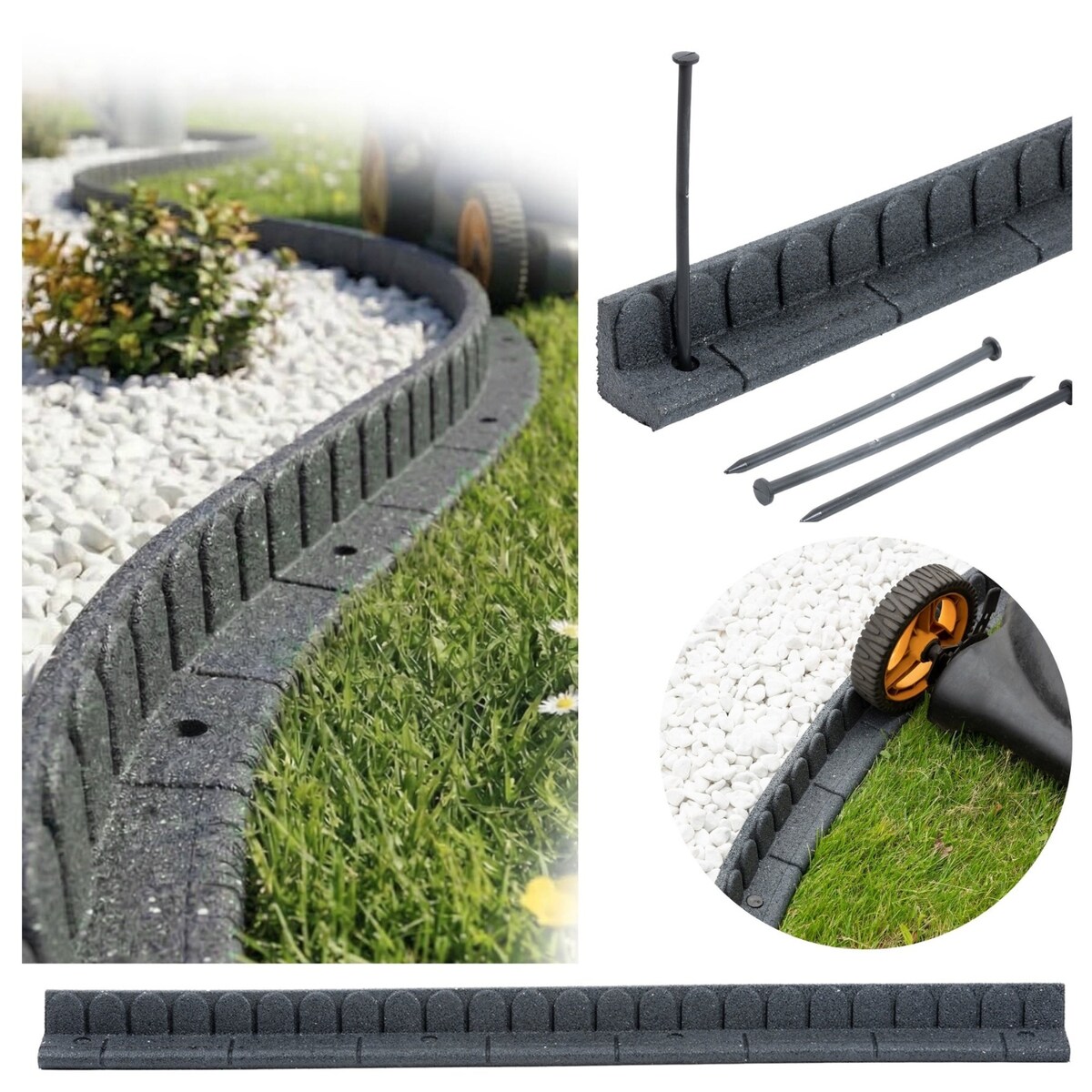 Obrzeże trawnikowe ogrodowe 4,8m zestaw 4 szt 120x7x8 cm Mowing Edge z zestawem montażowym 4x4 szpilki kolor szary