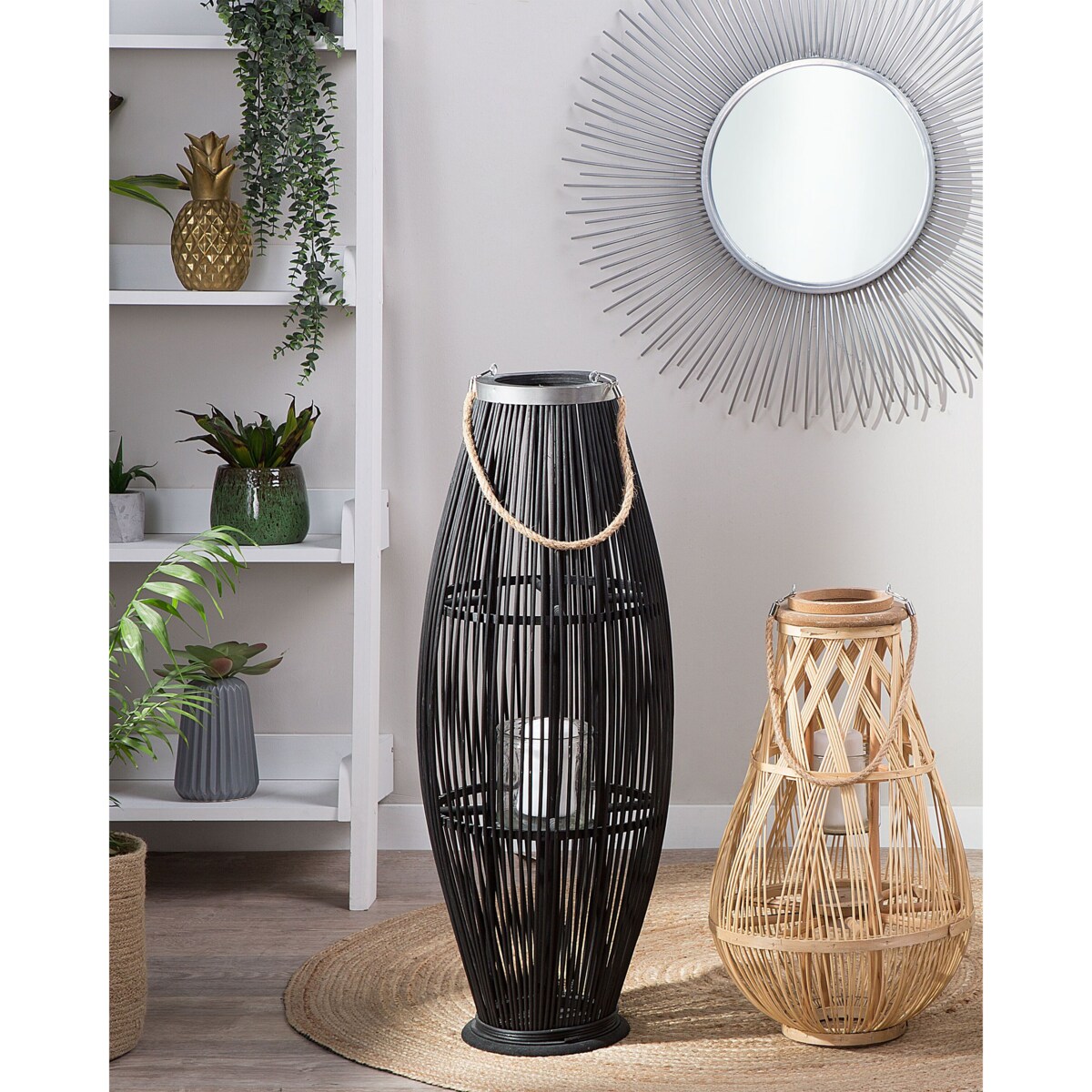 Lampion drewniany 84 cm czarny TAHITI