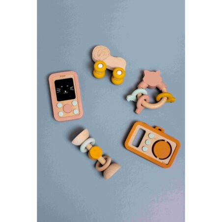 Drewniany gryzak - zestaw silikonowych kluczy Kot