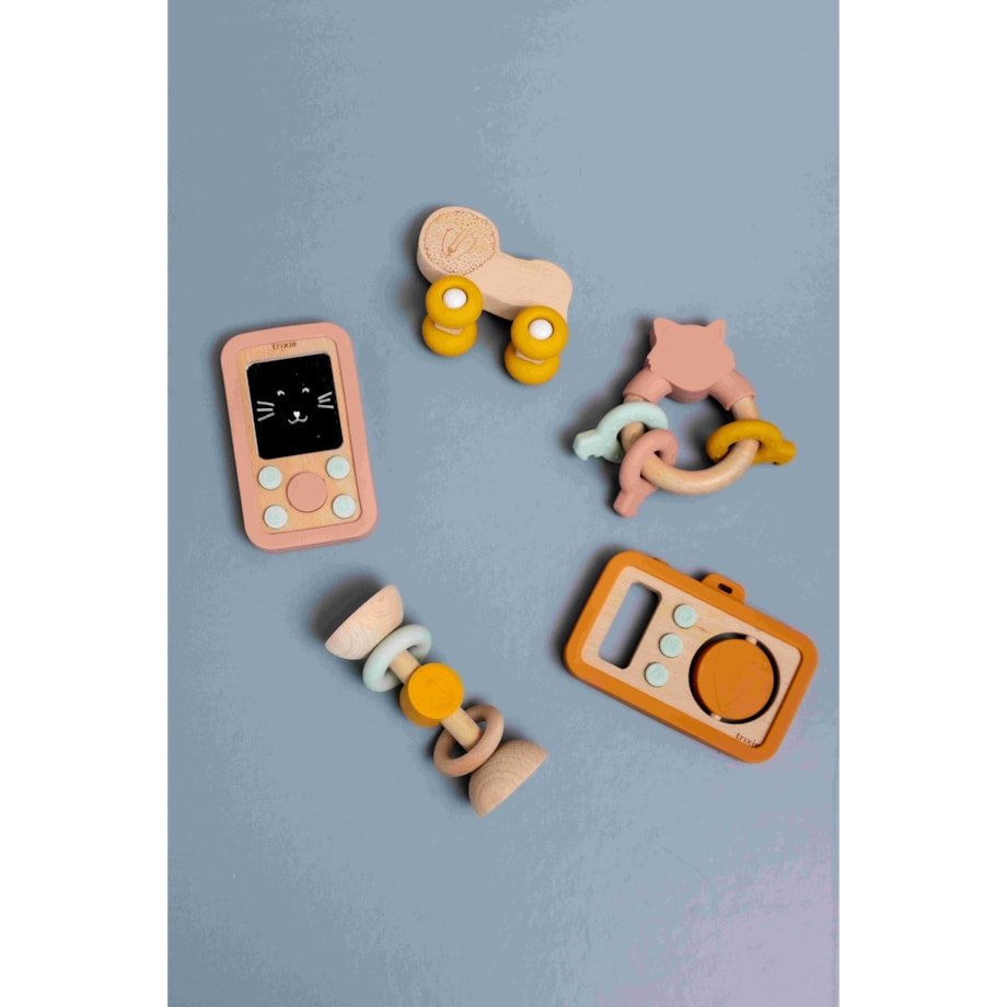 Drewniany gryzak - zestaw silikonowych kluczy Kot