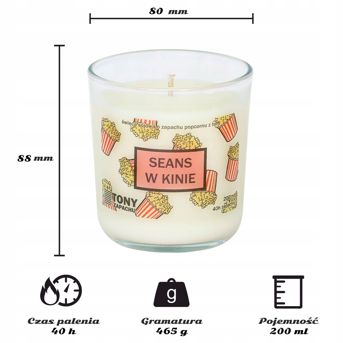 ŚWIECA SOJOWA O ZAPACHU "SEANS W KINIE" POCZUJ KLIMAT KINA W SWOIM DOMU