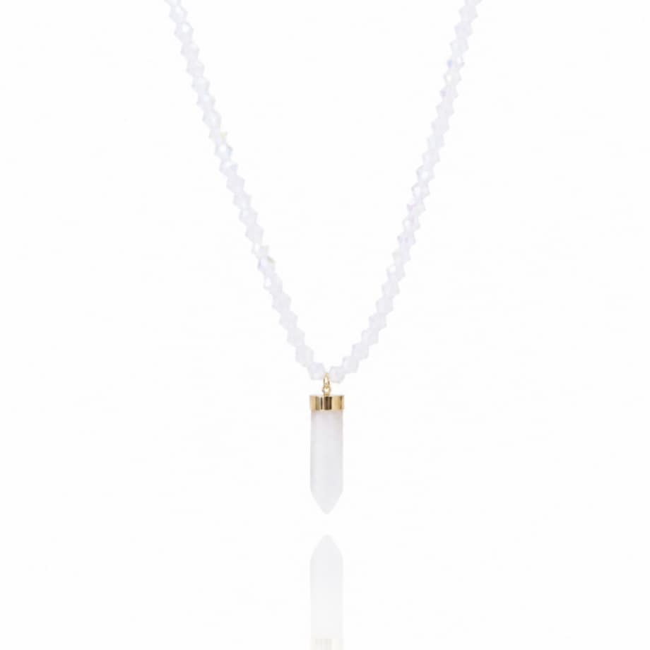 Naszyjnik Kryształ Górski stal szlachetna pozłacana 14k złotem NST1581B