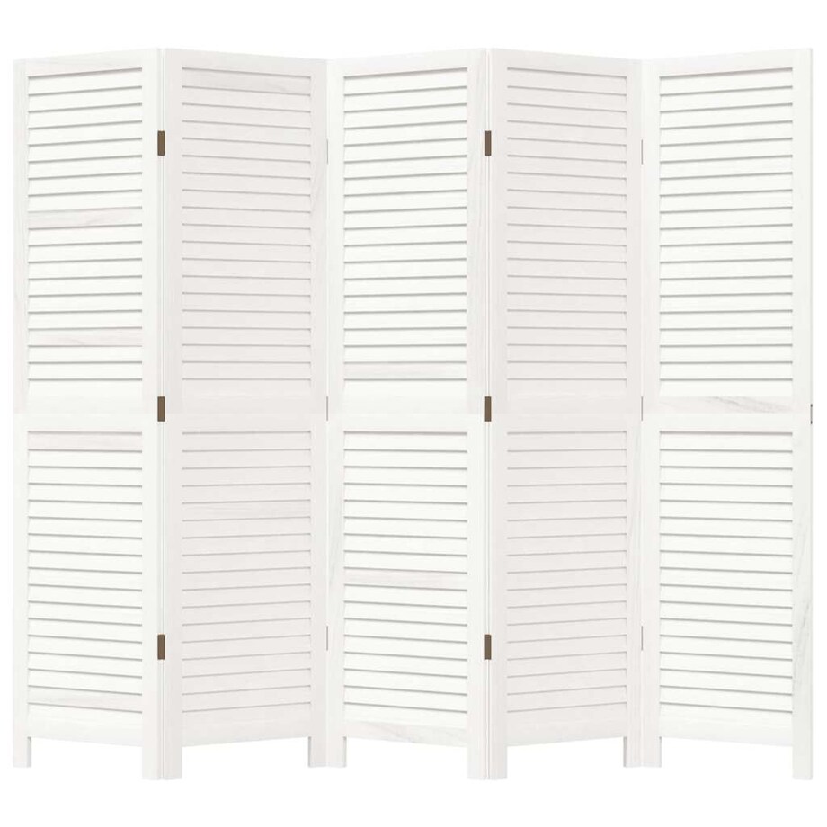 vidaXL Parawan pokojowy, 5-panelowy, biały, lite drewno paulowni