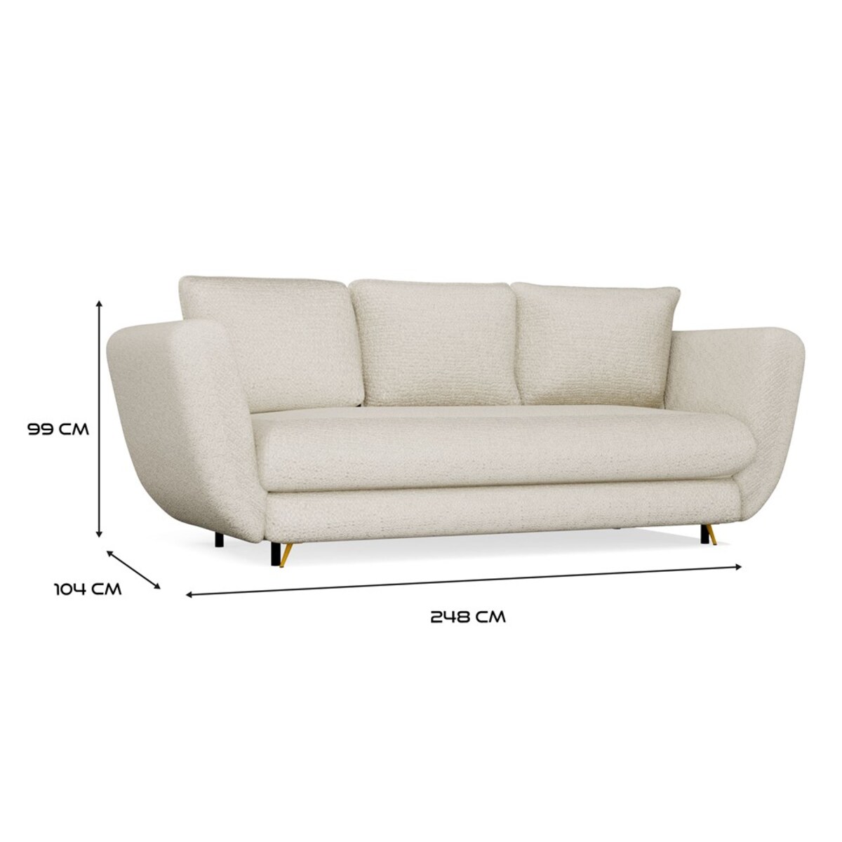 SOFA SARIS 3-OSOBOWA Z FUNKCJĄ SPANIA BEŻOWA NOGA ZŁOTA DO SALONU DO POKOJU