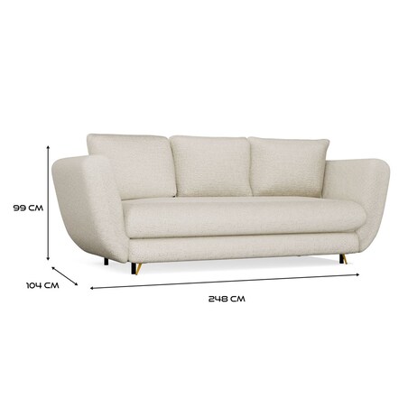 SOFA SARIS 3-OSOBOWA Z FUNKCJĄ SPANIA BEŻOWA NOGA ZŁOTA DO SALONU DO POKOJU