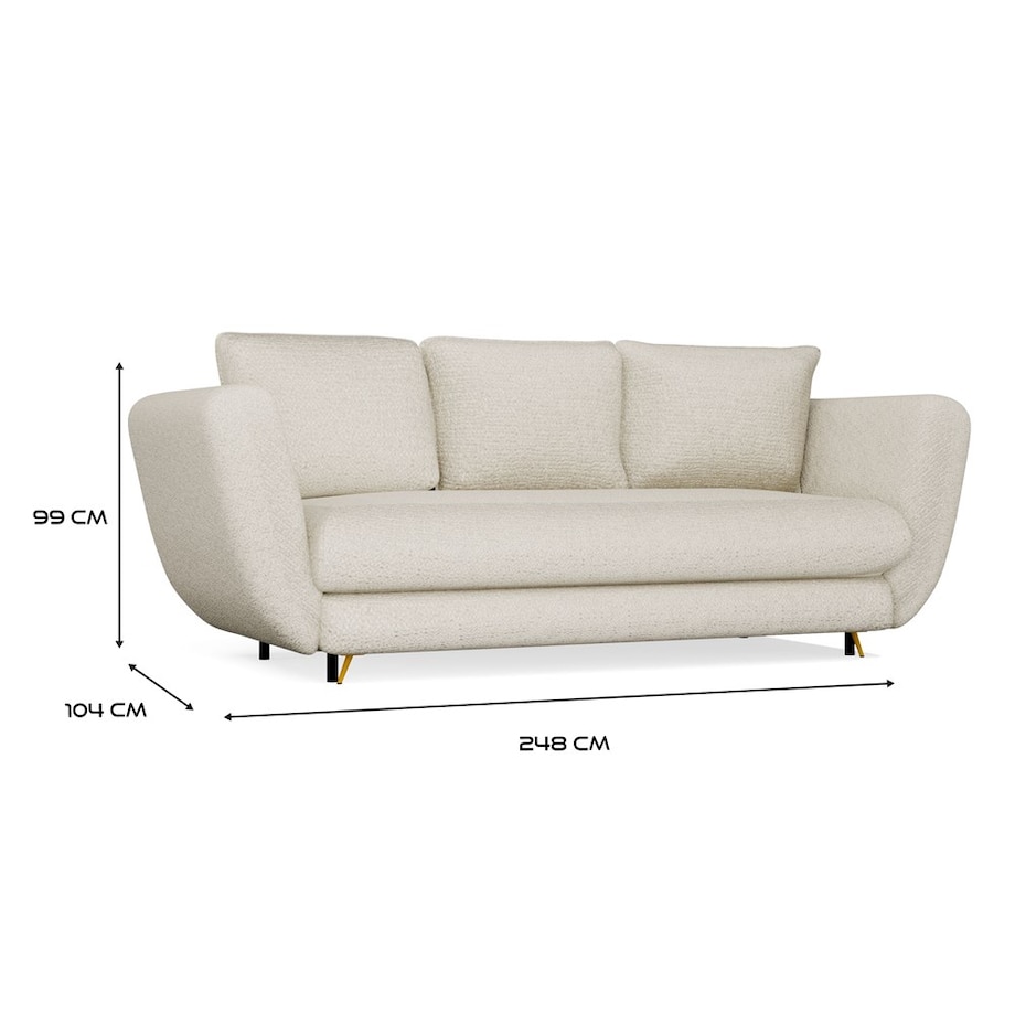 SOFA SARIS 3-OSOBOWA Z FUNKCJĄ SPANIA BEŻOWA NOGA ZŁOTA DO SALONU DO POKOJU