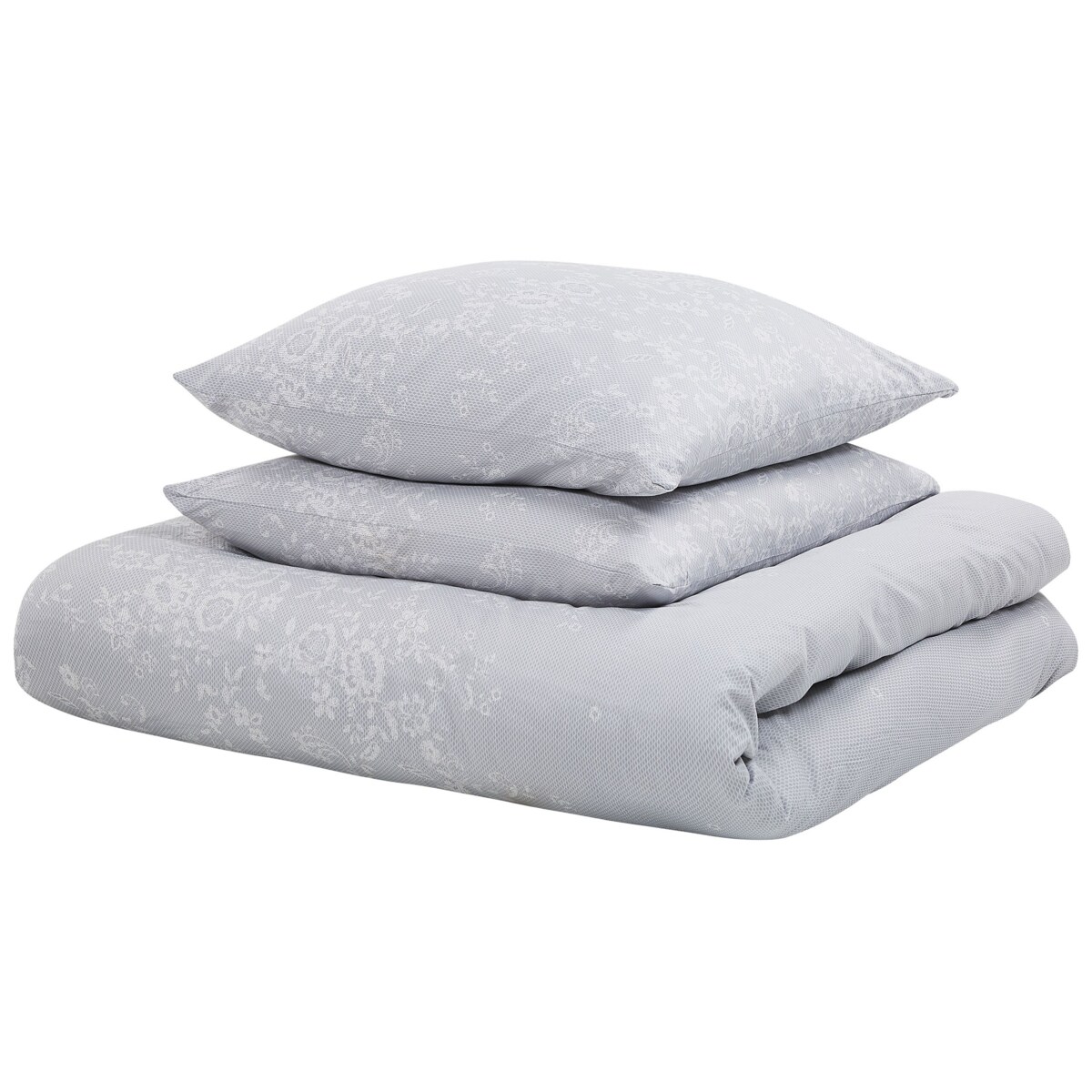 Komplet pościeli bawełnianej satynowej w kwiaty 155 x 220 cm szary MORNINGSIDE