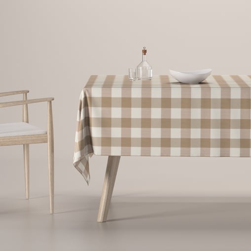 Obrus prostokątny 130 x 160 cm beżowo-biała krata (5,5x5,5cm)