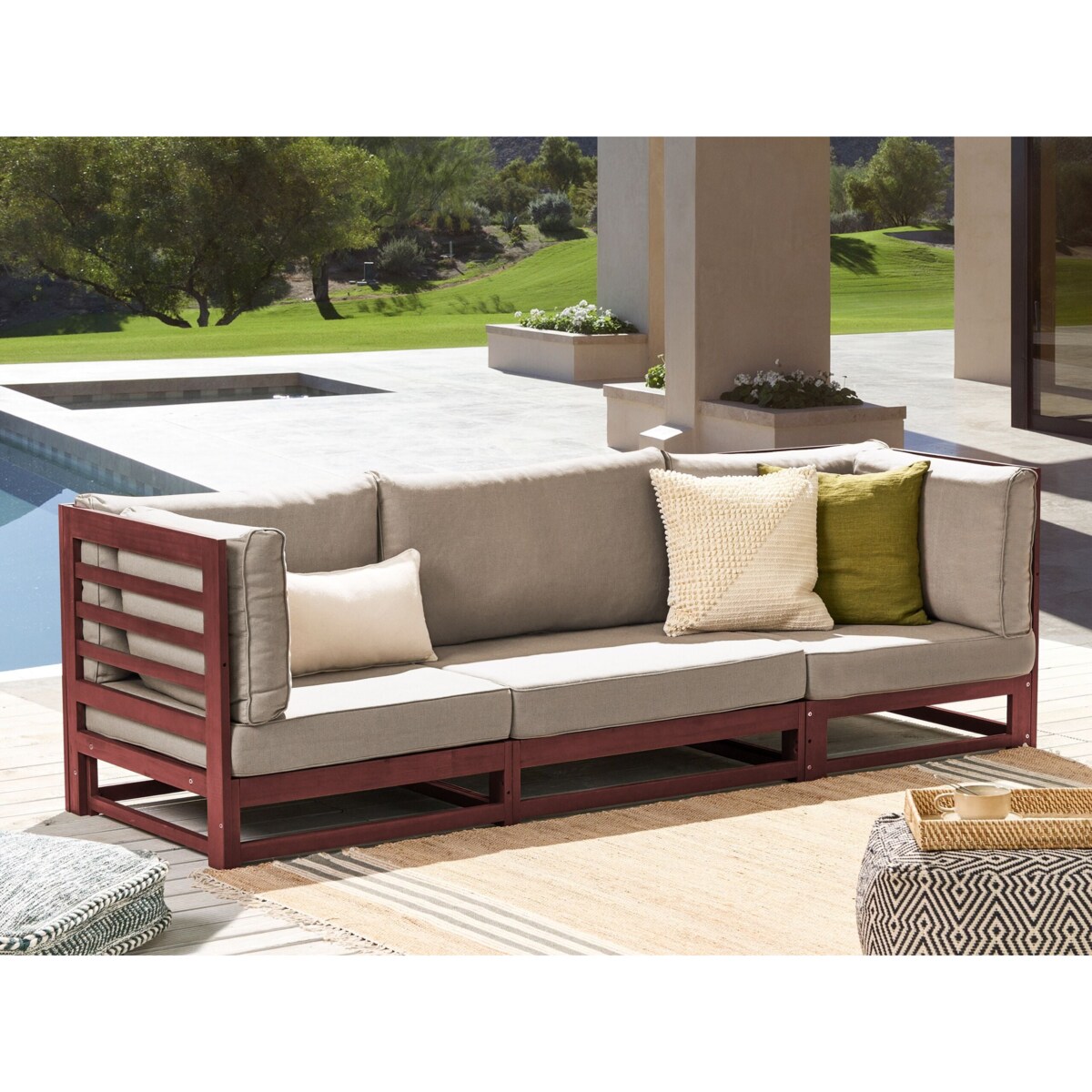 Sofa ogrodowa dla 3 osób TRANI Modułowy Drewno akacjowe Bordowy