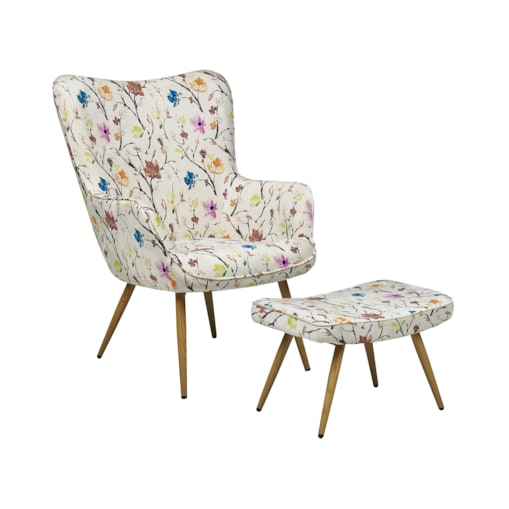 Fotel z podnóżkiem w kwiaty kremowy VEJLE